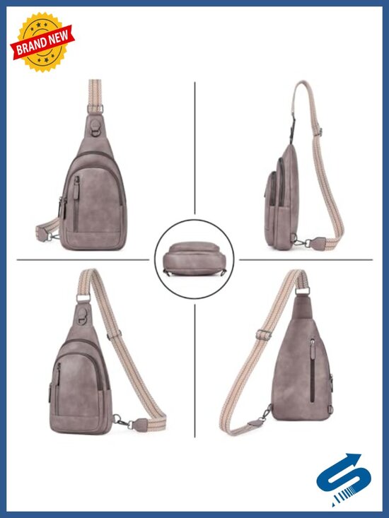 Faux Leather Sling Backpack Crossbody Bag for Women Men, Adjustable Strap,